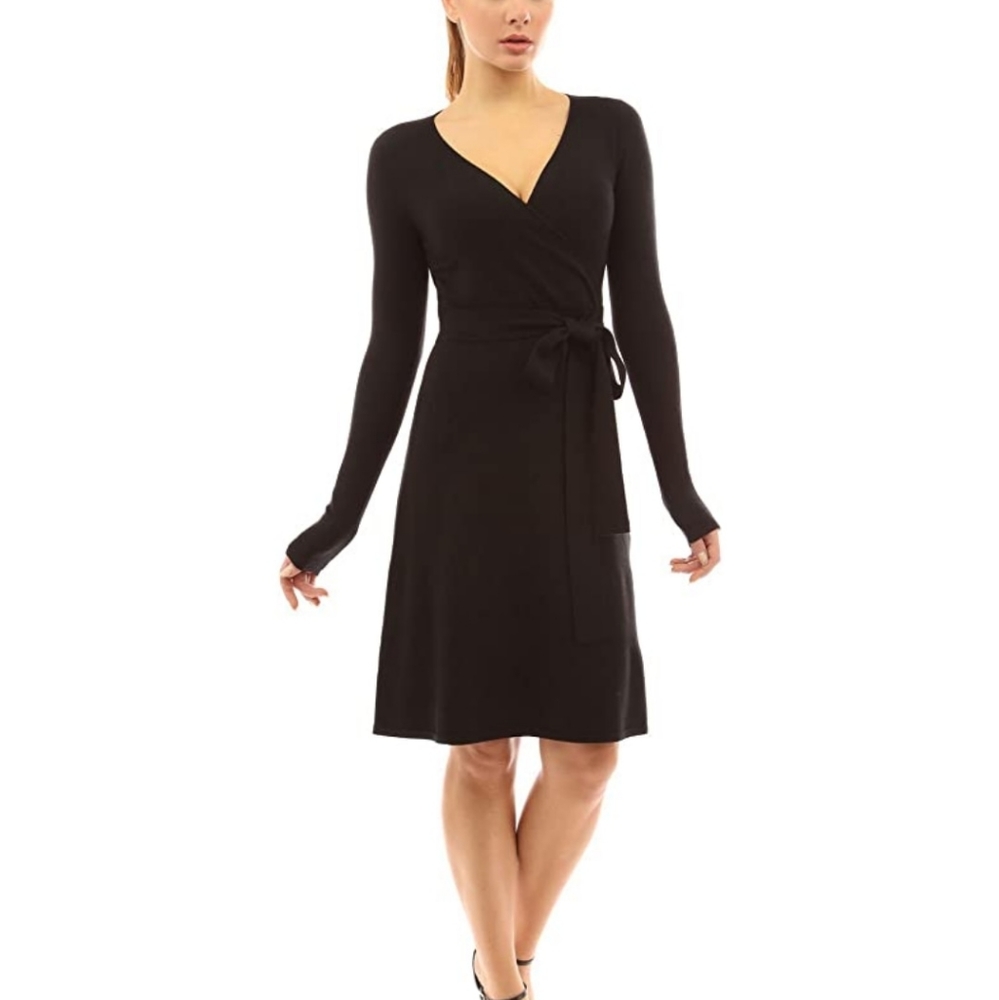 Long Sleeve fit and flare wrap dress